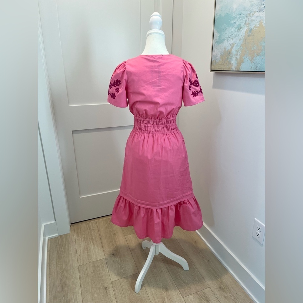 NEW French Connection Embroidered Tiered Puff-Sleeve Midi Dress Women's size XS - Picture 12 of 16